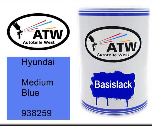 Hyundai, Medium Blue, 938259: 500ml Lackdose, von ATW Autoteile West.